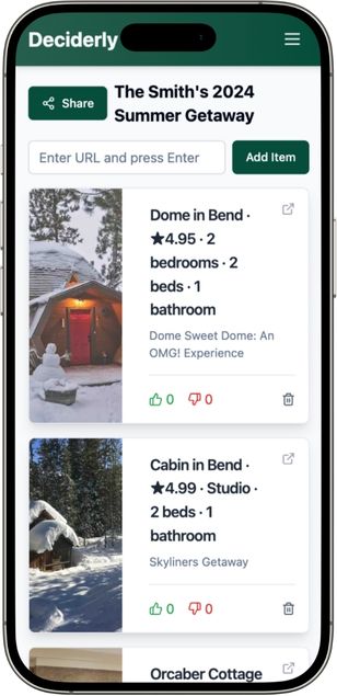 Preview of deciderly app